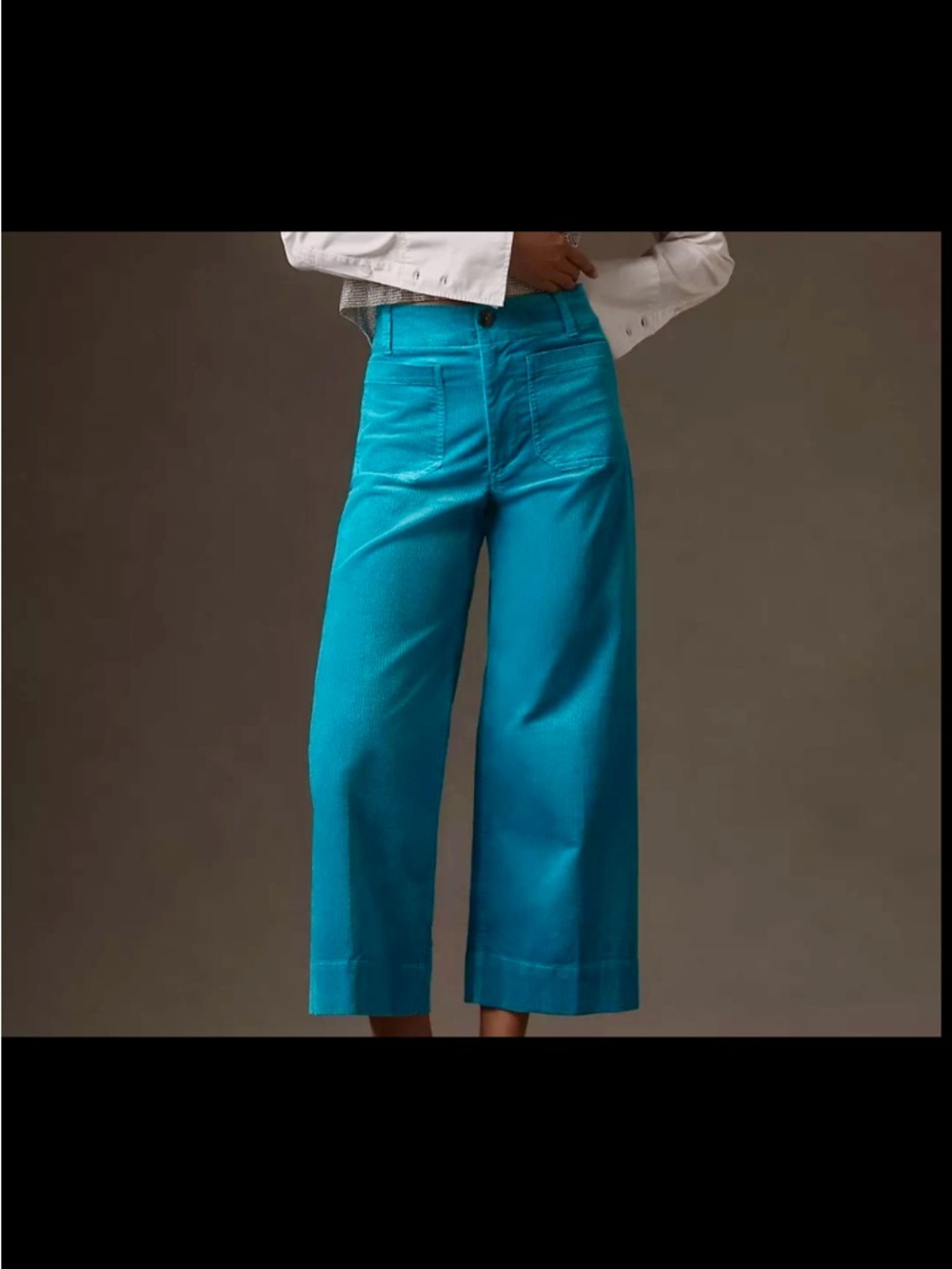 NWOT Anthropologie Maeve Colette Turquoise Cropped Wide-Leg Corduroy Pants 28R
